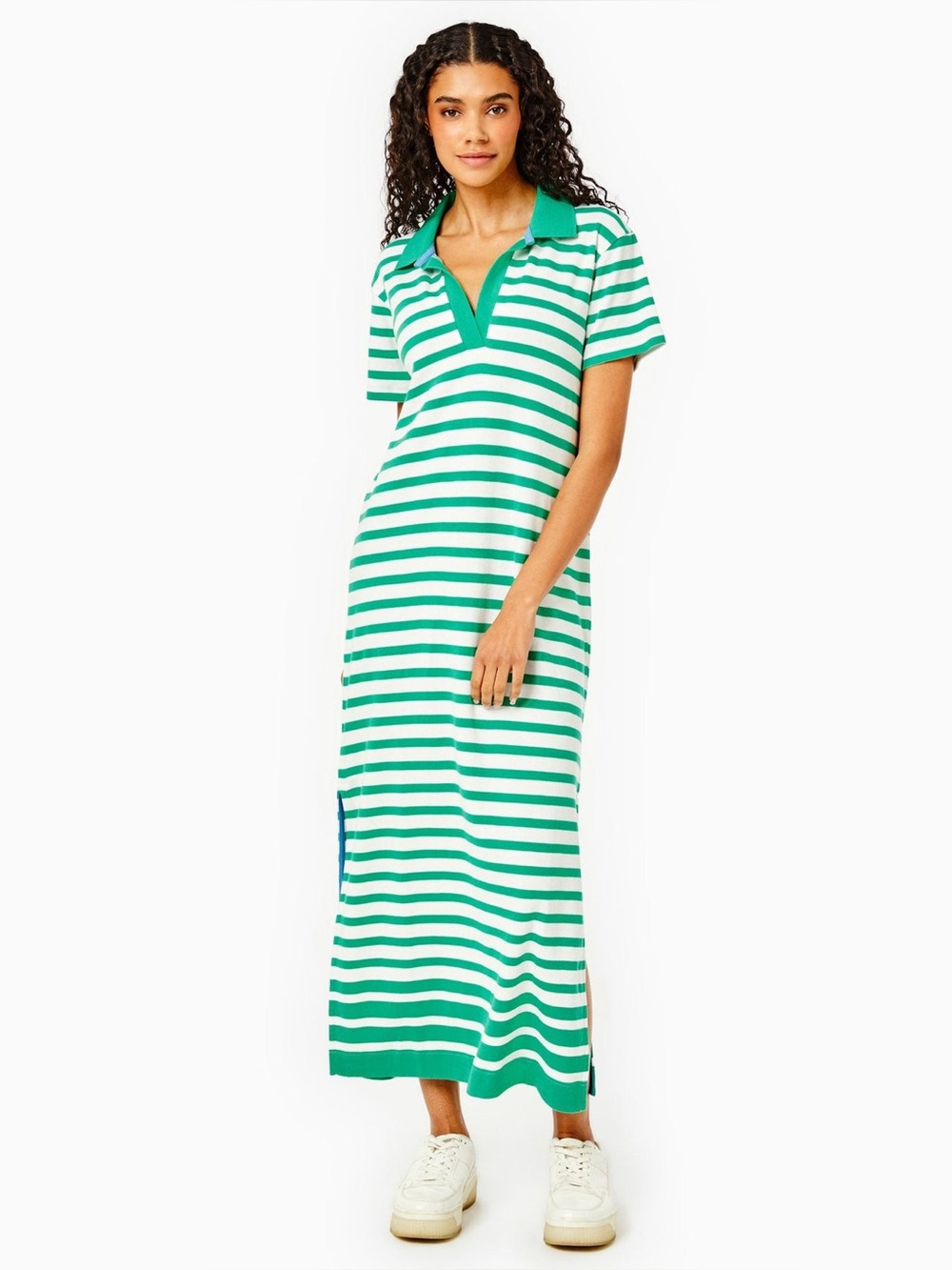Addison Bay Green and White Striped Smooth Cotton Kiawah Dress